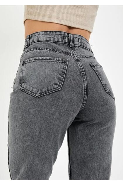 Omoda-Charcoal Solmaz Mom Jeans Women's Boyfriend High Waist Power Lycra