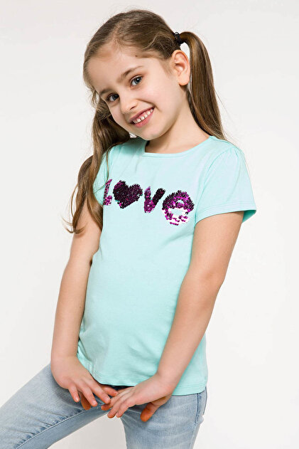 DeFacto Kız Çocuk Turkuaz Yazı Baskılı T-Shirt I9906A6.18SM.TR156 - 1