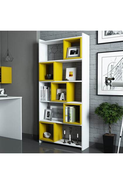 Box Kitaplık Beyaz Sarı
