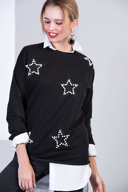 Cool & Sexy Kadın Siyah Yıldızlı Sweatshirt M231 - 2