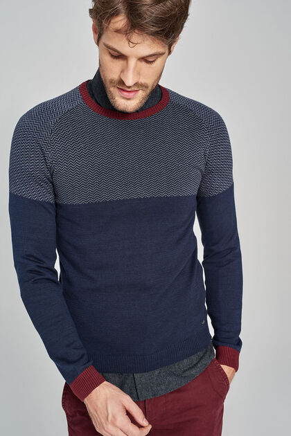 Navy Blue Men's Sweater - 18We with Panels06000009