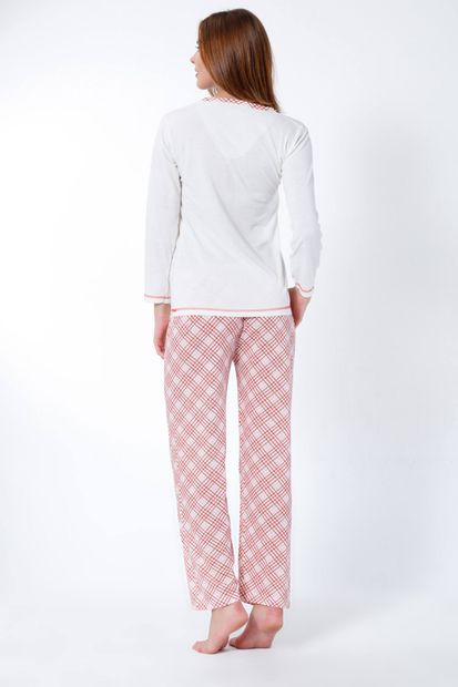 STRAWBERRY Kadın Ekru Baskılı Uzun Kollu Pijama Takımı - 2