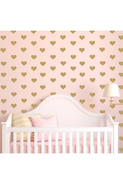 48 Pieces Gold Colored Hearts Kids and Baby Room Sticker
