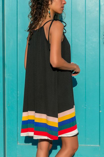 Trend Alaçatı Stili Kadın Siyah Su Yollu Askılı Crep Elbise ALC-018-070 - 2
