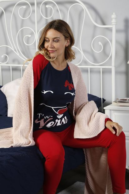 ELİTOL Kadın Lacivert Pamuklu Likralı Pijama Takımı - 2