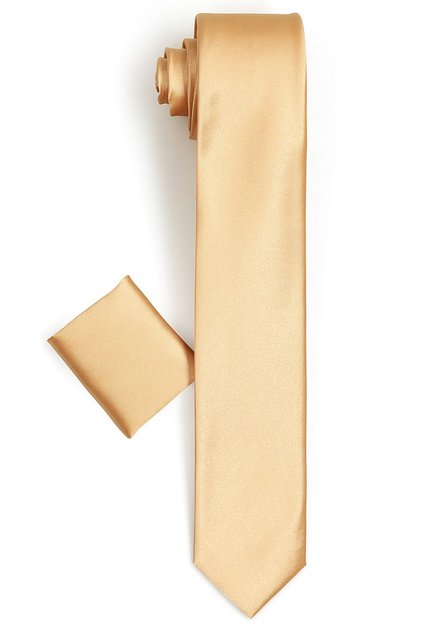 Men's Golden Yellow Plain Slim Fit Narrow Cut Handkerchief Tie