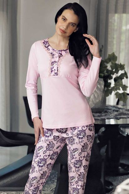 Şahinler Kadın Pembe Desenli Pijama Takımı Mbp23708-1 - 1