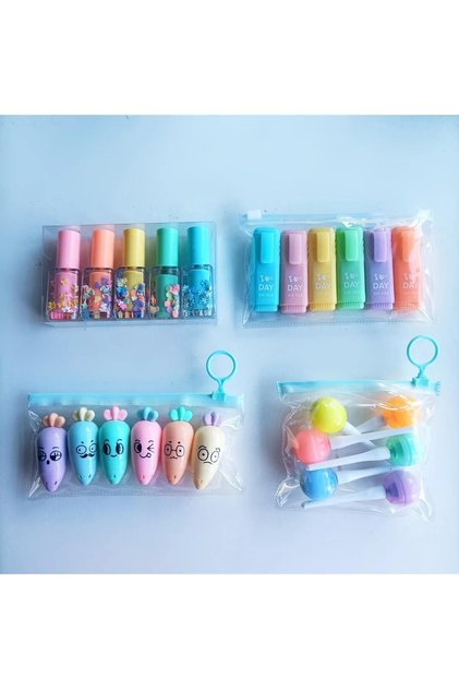 Oje Havuç Lolipop Dıy Kalemler 4'lü Set Fosforlu Kalem