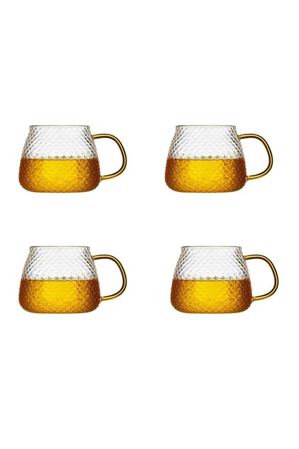 Borosilicate Glass Luxury Frosted Glass Mug with Gold Handle Detail 350 ml 4 Pieces