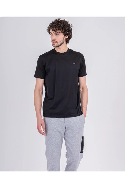 Men's Brand Logo Organic Cotton Short Sleeve Black T-Shirt 21411016-011