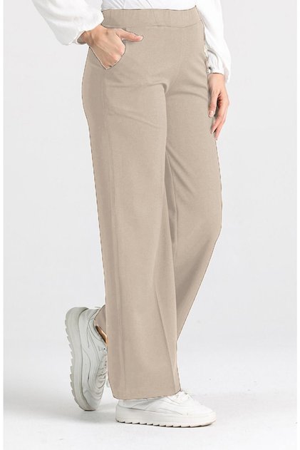 Miyase En Length Lycra Wide Leg Trousers - Stone