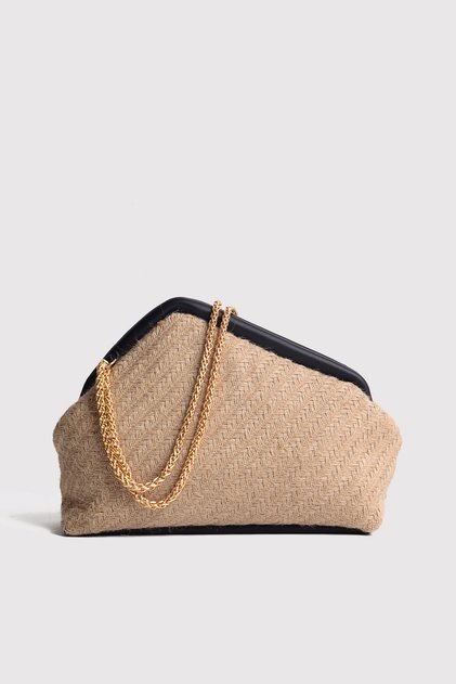 Black Women's Jute Straw Chain Shoulder Bag