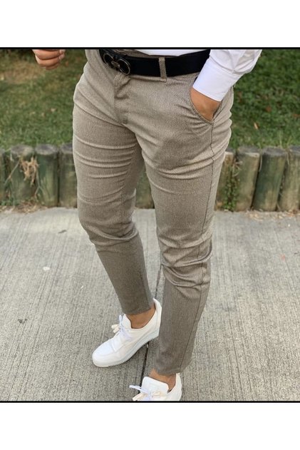 Men's Slim Fit Beige Cotton Chino Pants