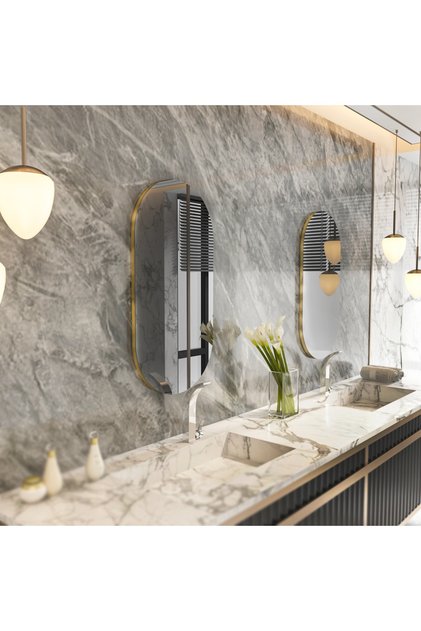 2'li Riors Luxury Gold Detaylı Füme Oval Ayna