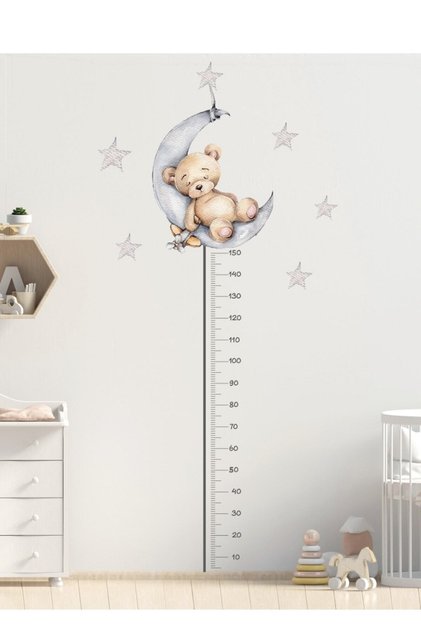 Sevimli Uykucu Ayıcık Boy Ölçer Duvar Sticker