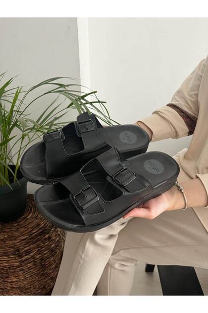 Men's Buckle Oversized Large Size Black Casual Slippers 45 46 47 Number
