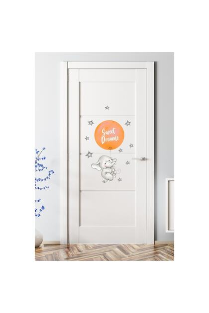 - Sim156- Elephant Door Wall Sticker with Orange Balloon Color