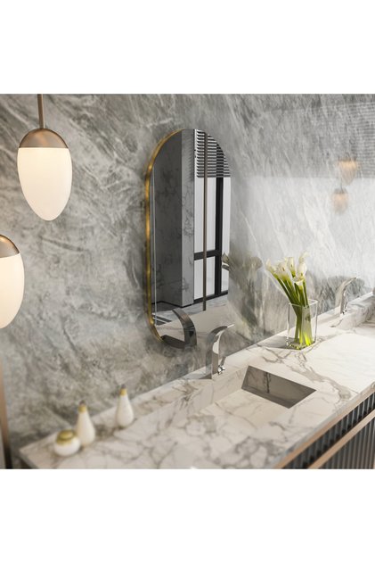 Riors Luxury Gold Detaylı Füme Oval Ayna