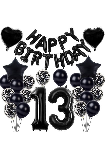 Age Foiled Black Decoration Birthday Decoration Set, Black Birthday Party Set Ornament