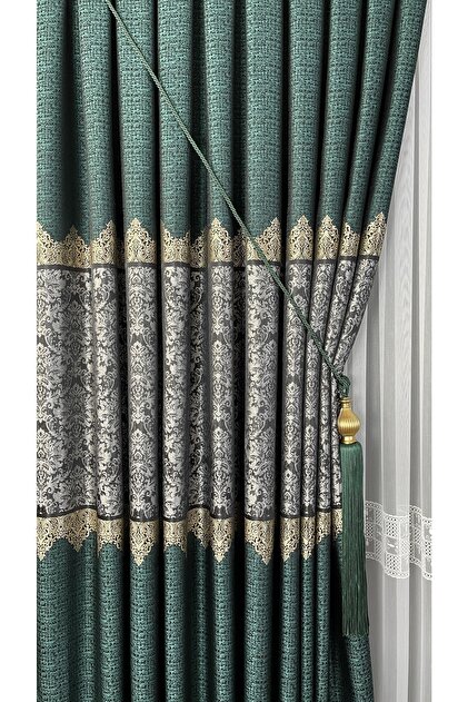Yuka Panel Background Curtain Emerald Green Gray Single Wing