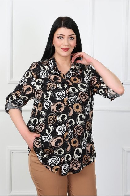 Women's Black Swirl Pattern Cotton Viscose Large Size Shirt