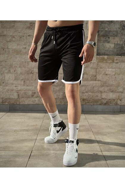 Bermuda Basketball Shorts Black with piping/stripes