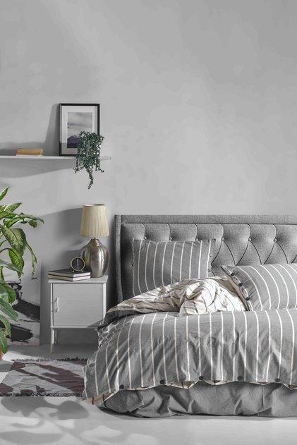 Urban 100% Cotton Double Washed Thread Paint Striped Duvet Cover Set Anthracite