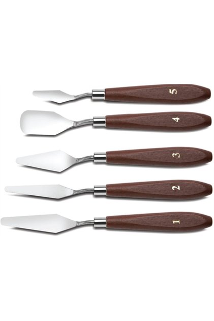 5 Li Metal Spatula Seti, Çelik Spatul, Akrilik, Yağlı Boya, Hobi Çalışmaları