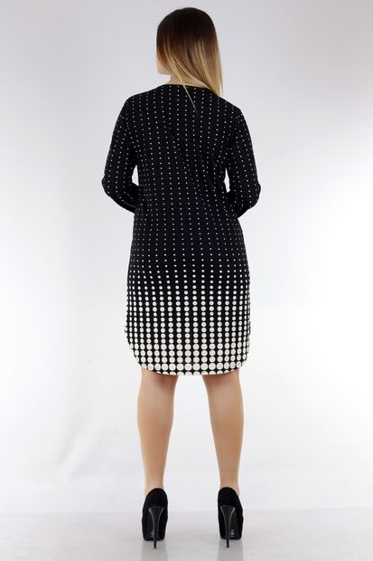 Alesia Kadın Siyah Puantiye Desenli Krep Tunik-Elbise FTS011 - 5