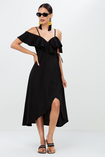 Cool & Sexy Kadın Siyah Kruvaze Elbise ED31 - 3