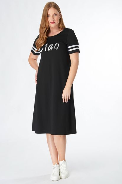 Miramor Kadın Siyah Logo Baskılı Elbise 10025 - 1