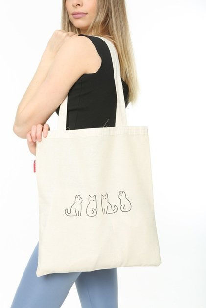 Little Cat Printed Raw Cloth Bag
