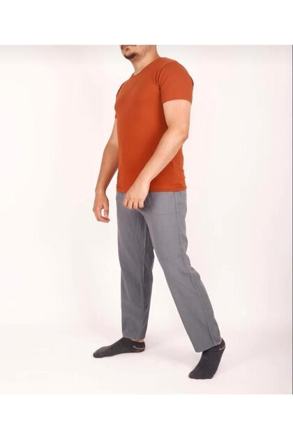 Dad's Boy Solid Color Elastic Waist Raw Linen Linen Fit Trousers