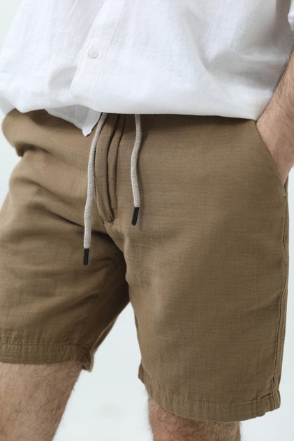 Men's Cream Lace-up Linen Shorts