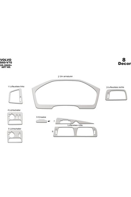 Meriç ® Volvo S60 / V70 Front Glove Box Trim Aluminum 8 Pieces 2005-2009