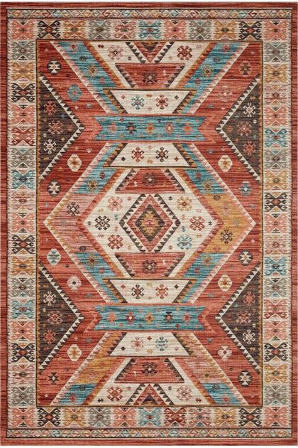 Tile Multi Color Ethnic Vintage Theme Woven Base Carpet Mira 1321