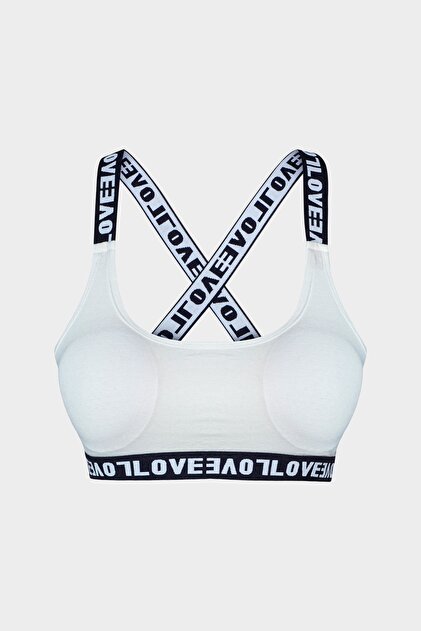 HNX White Love Elastic Cross Strap Sports Bra- Trendyol