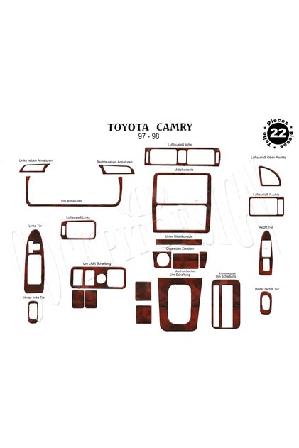 Meriç ® Toyota Camry Front Glove Box Trim Mahogany 22 Pieces 1997-1999