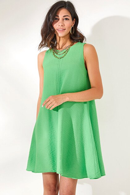 Olalook Women's Pistachio Green Sleeveless Linen Blend A-Line Dress  ELB-19001869- Trendyol