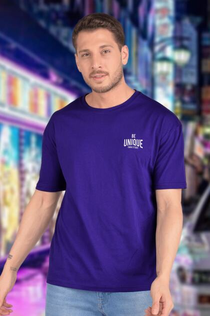 Men's Be Unique Printed Purple Crew Neck T-Shirt