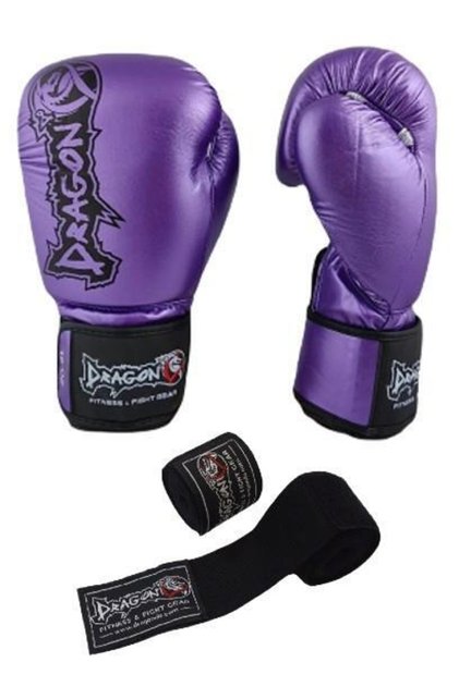 Favela Boxing Gloves, Muay Thai Boxing Gloves 12 Oz Purple And 3.5 Meters Elastic Bandage