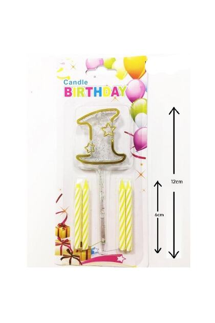 Mika Şeffaf 1 Rakam Gold Mum Set