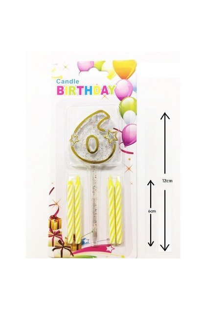 Mika Şeffaf 6 Rakam Gold Mum Set