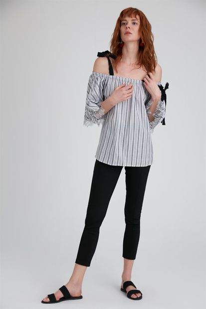 Setre Kadın Siyah- Beyaz Şerit Bluz ST030S300111 - 4
