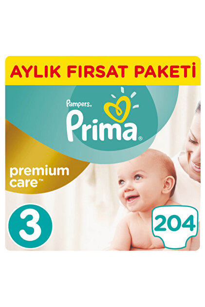 Prima Bebek Bezi Premium Care 3 Beden Midi Aylık Fırsat Paketi 204 Adet - 1