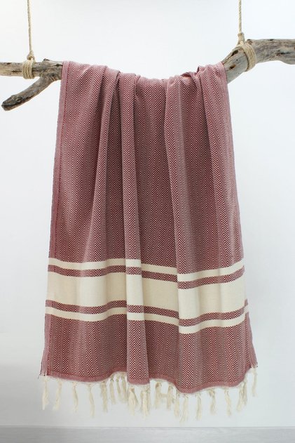 Peshtemal Fish Back Striped Claret Red Pst255