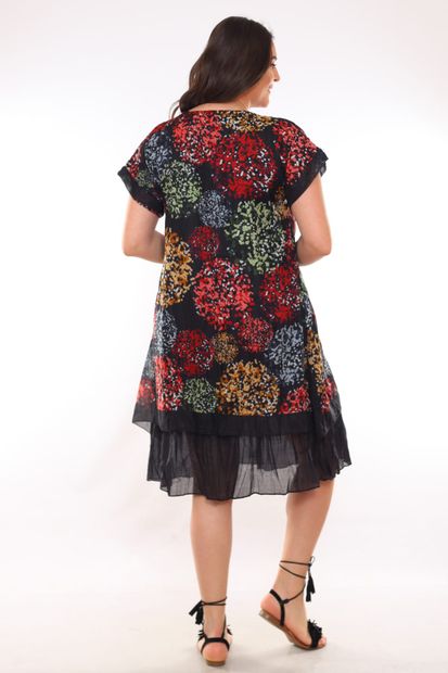 Lir Kadın Yarım Kollu Desenli Elbise Siyah 1519 - 5