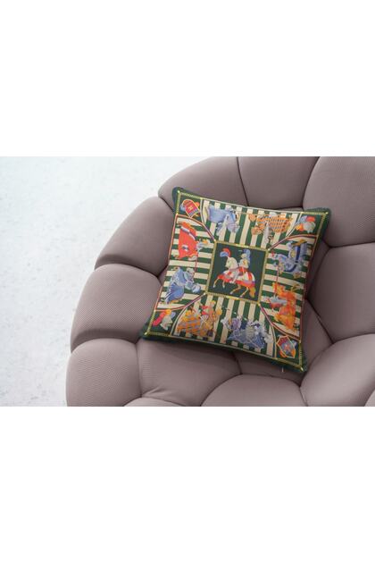 Throw Pillow Green Orange Blue Knight Horse Themed Pillow55