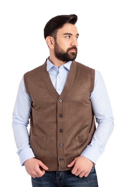 Men's Middle Age and Above Thin Wool Knitwear Knitted Dad Vest 5110