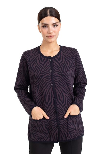 Women's Knitwear Knitted Tight Woven Buttoned Patterned Mother Winter Cardigan 8050-plum